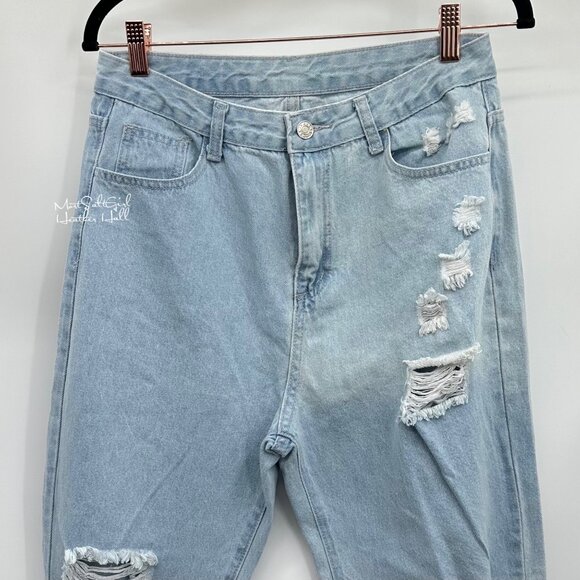 Shein Distressed Light Blue Ultra High-Waisted Denim Jeans 6 - Picture 3 of 5